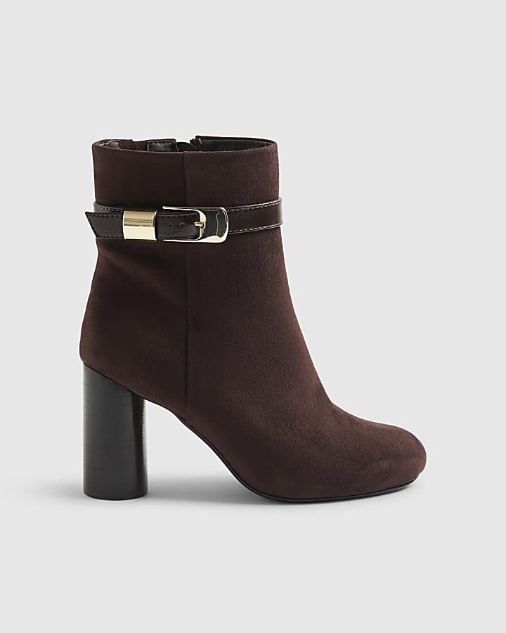 River Island Brown Round Heeled Buckle Strap Boots