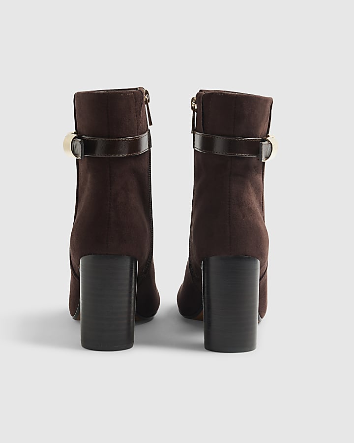 River Island Brown Round Heeled Buckle Strap Boots
