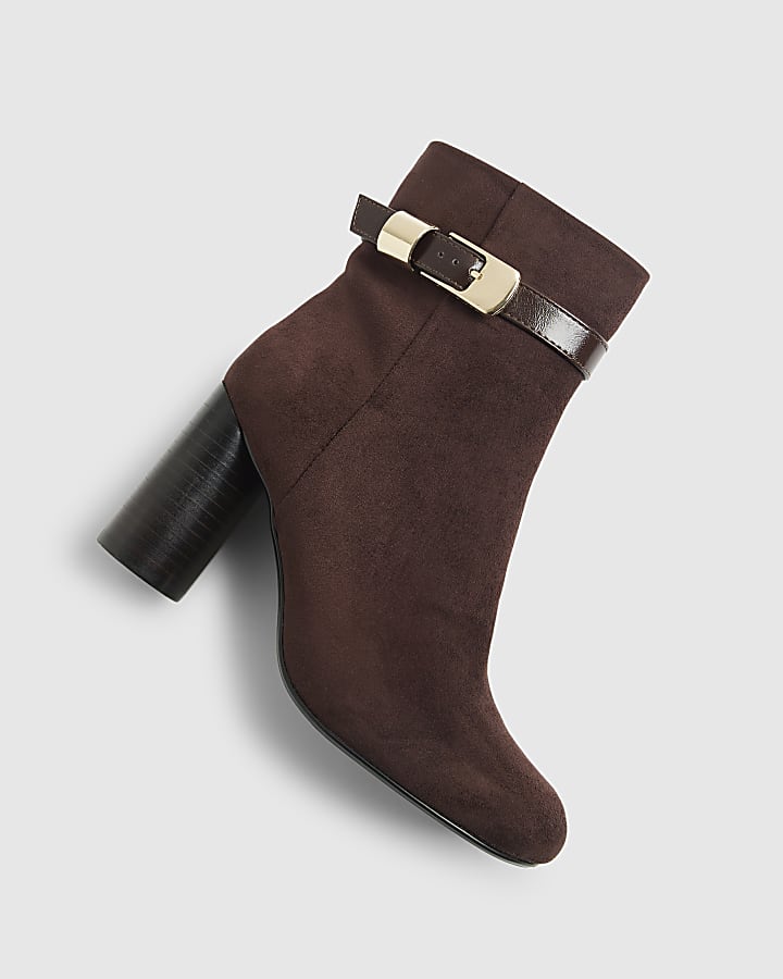 River Island Brown Round Heeled Buckle Strap Boots