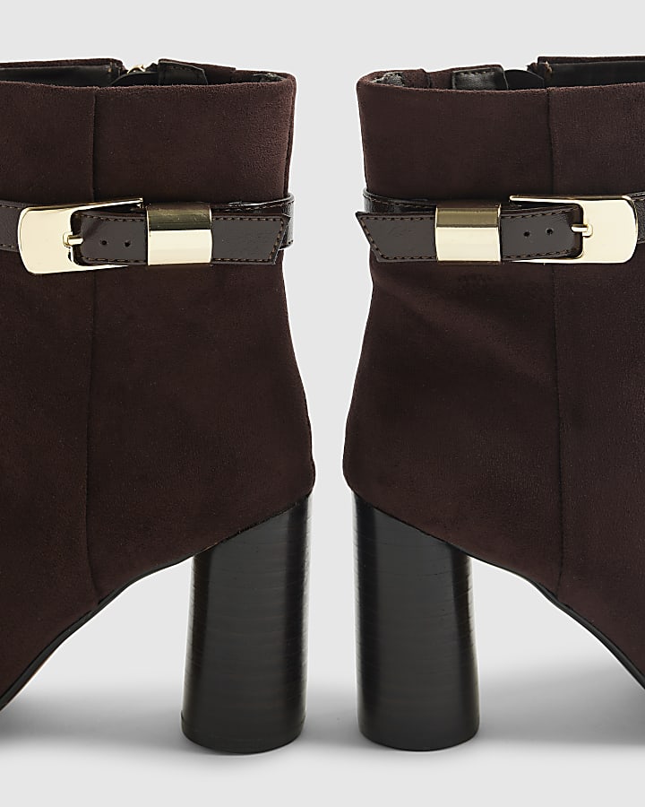 river island Brown Round Heeled Buckle Strap Boots