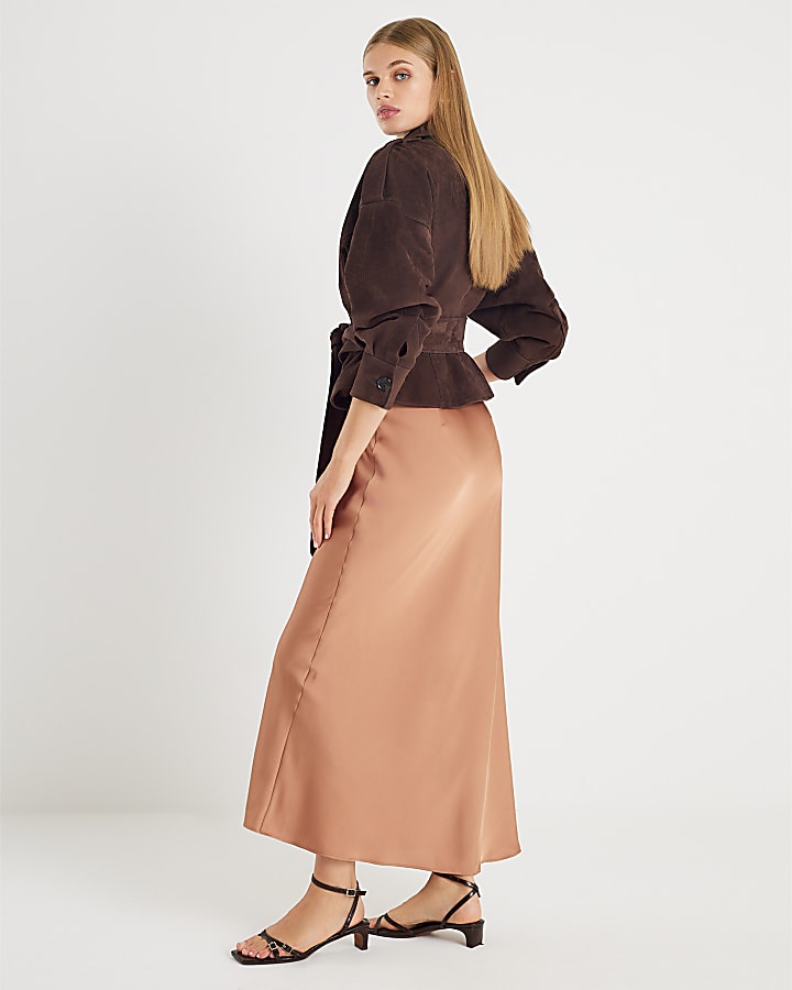 River Island Brown Satin Maxi Skirt
