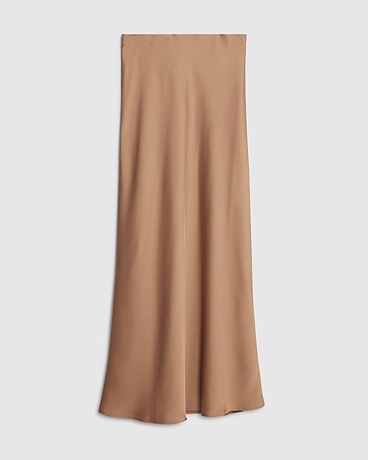 river island Brown Satin Maxi Skirt