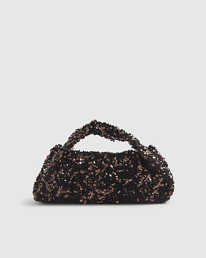 River Island Brown Sequin Clutch Bag