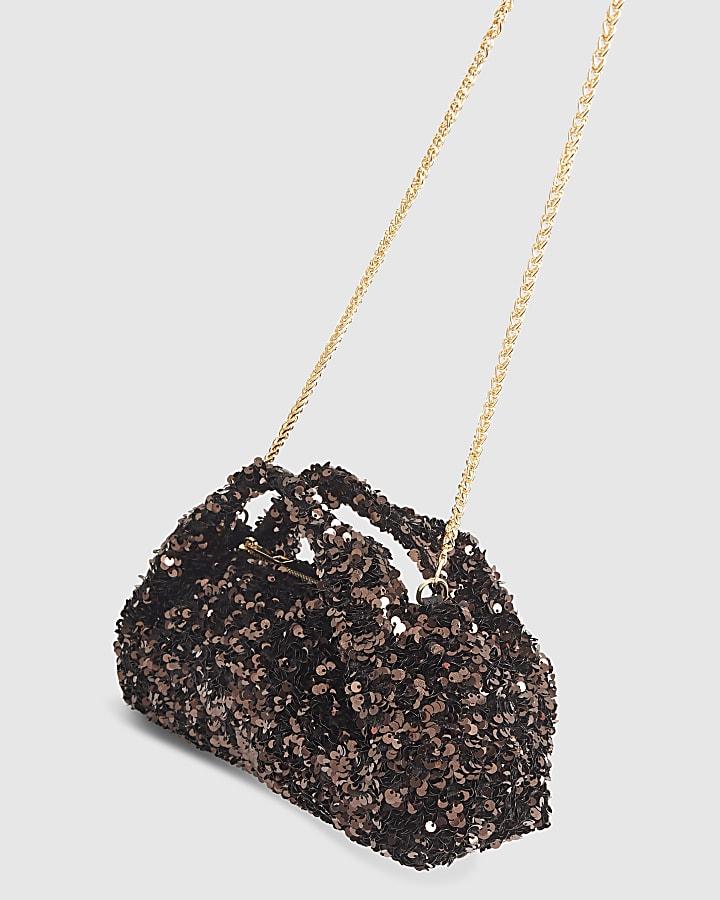 River Island Brown Sequin Clutch Bag
