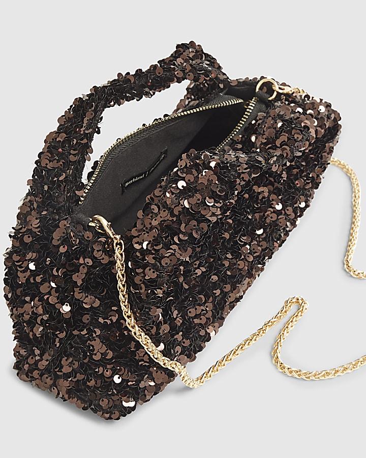 river island Brown Sequin Clutch Bag