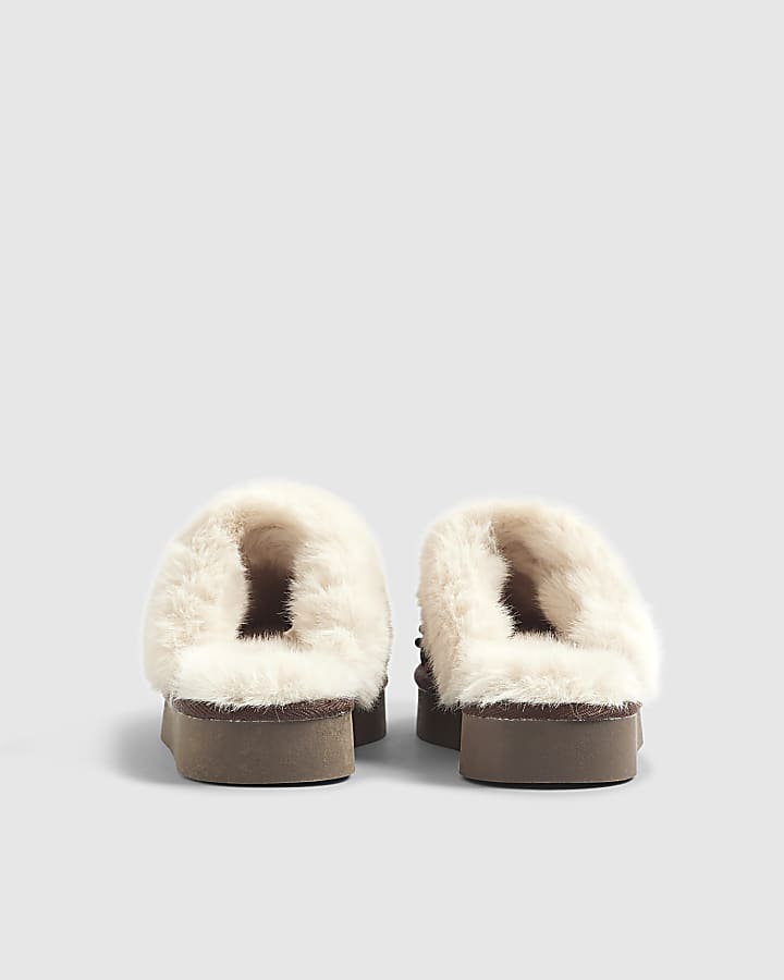 River Island Brown Sequin Mule Slippers