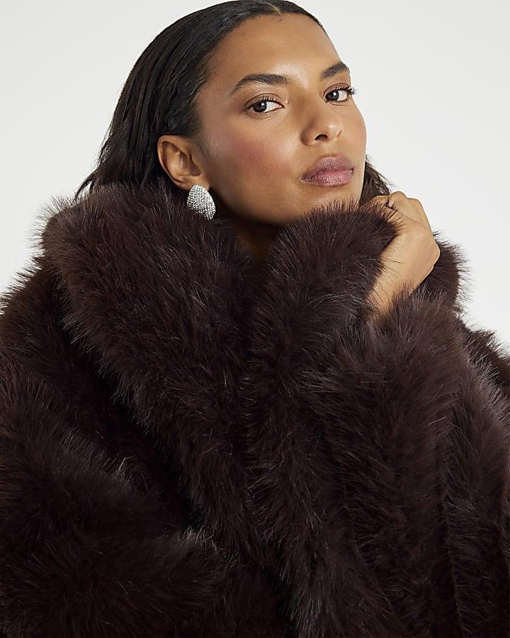 River Island Brown Short Faux Fur Jacket