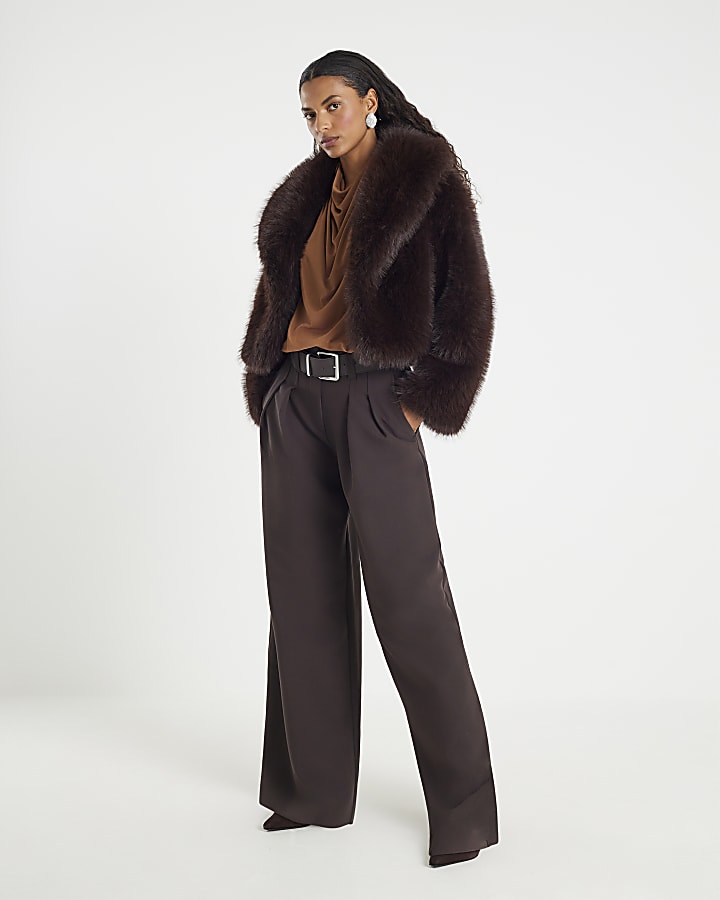 River Island Brown Short Faux Fur Jacket