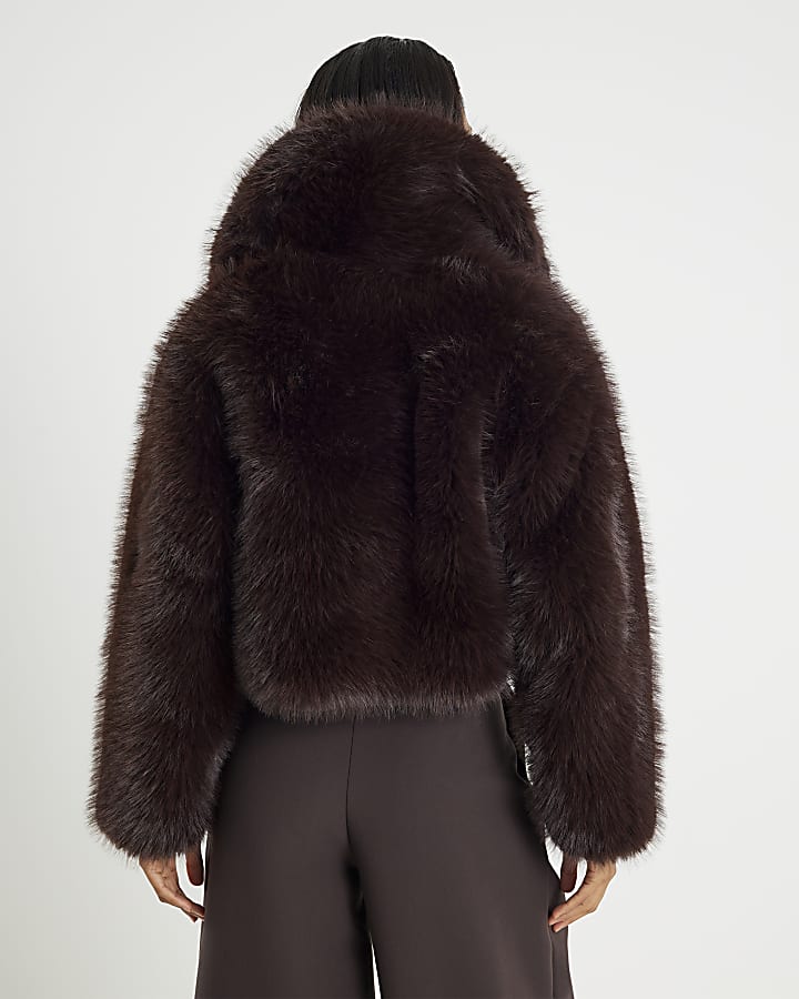 River Island Brown Short Faux Fur Jacket