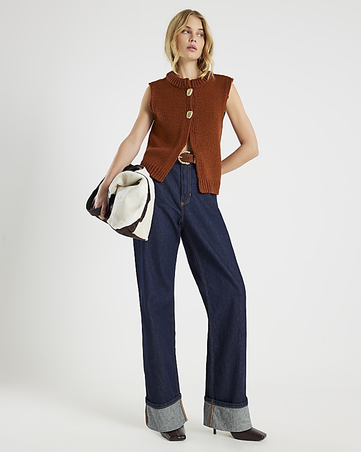 River Island Brown Sleeveless Button Up Cardigan