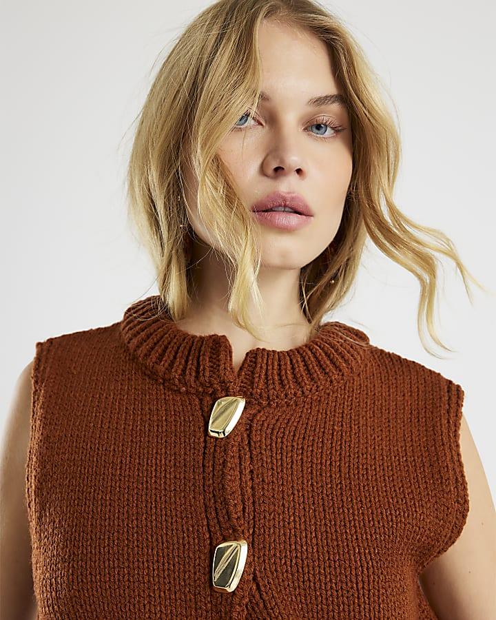 River Island Brown Sleeveless Button Up Cardigan