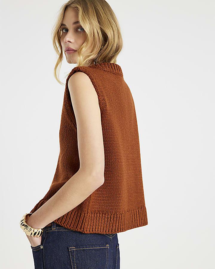 River Island Brown Sleeveless Button Up Cardigan