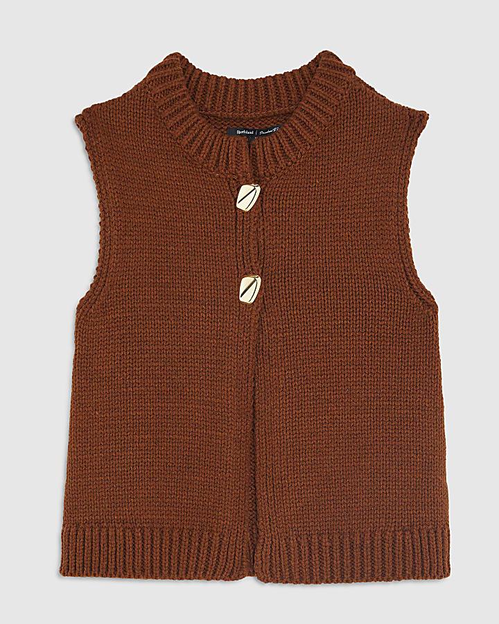 river island Brown Sleeveless Button Up Cardigan