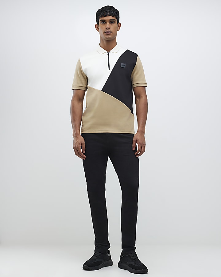 River Island Brown Slim Fit Asymmetric Polo Shirt