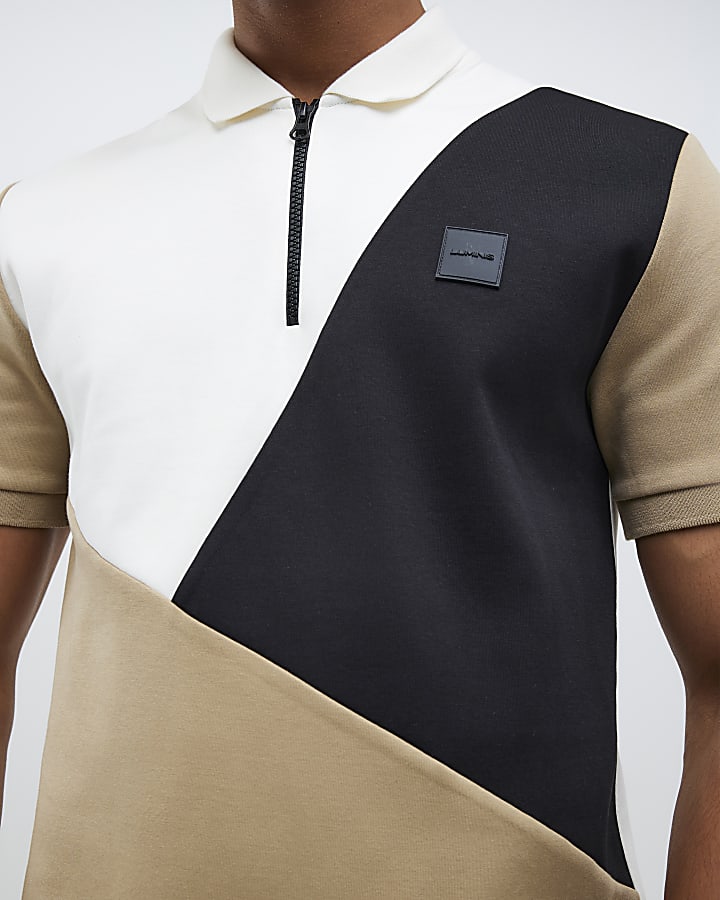 River Island Brown Slim Fit Asymmetric Polo Shirt