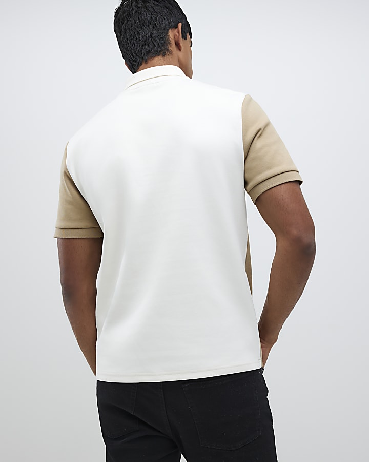 River Island Brown Slim Fit Asymmetric Polo Shirt