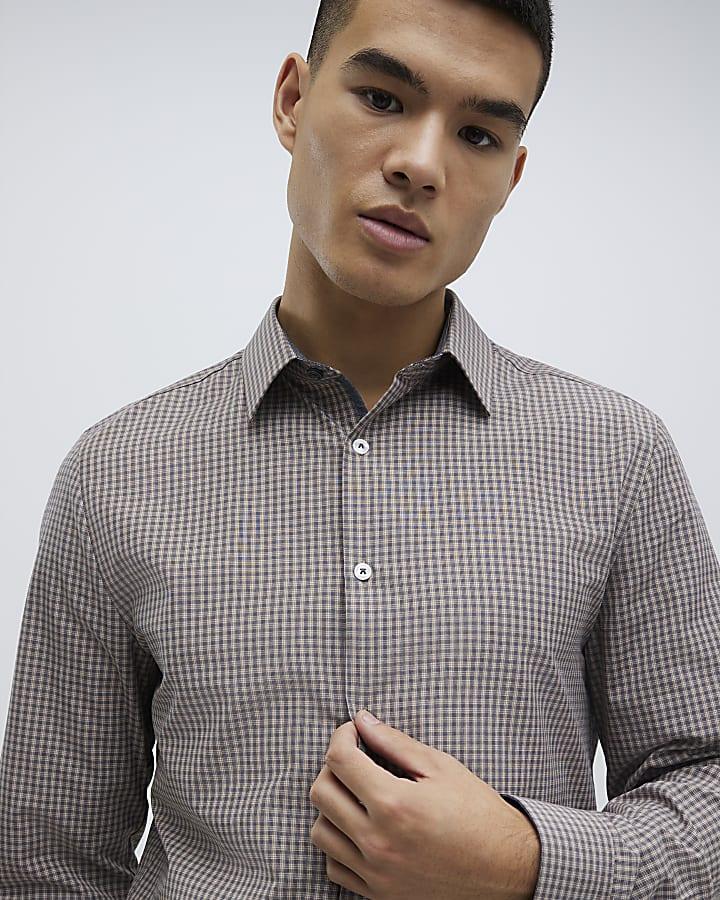 River Island Brown Slim Fit Check Shirt
