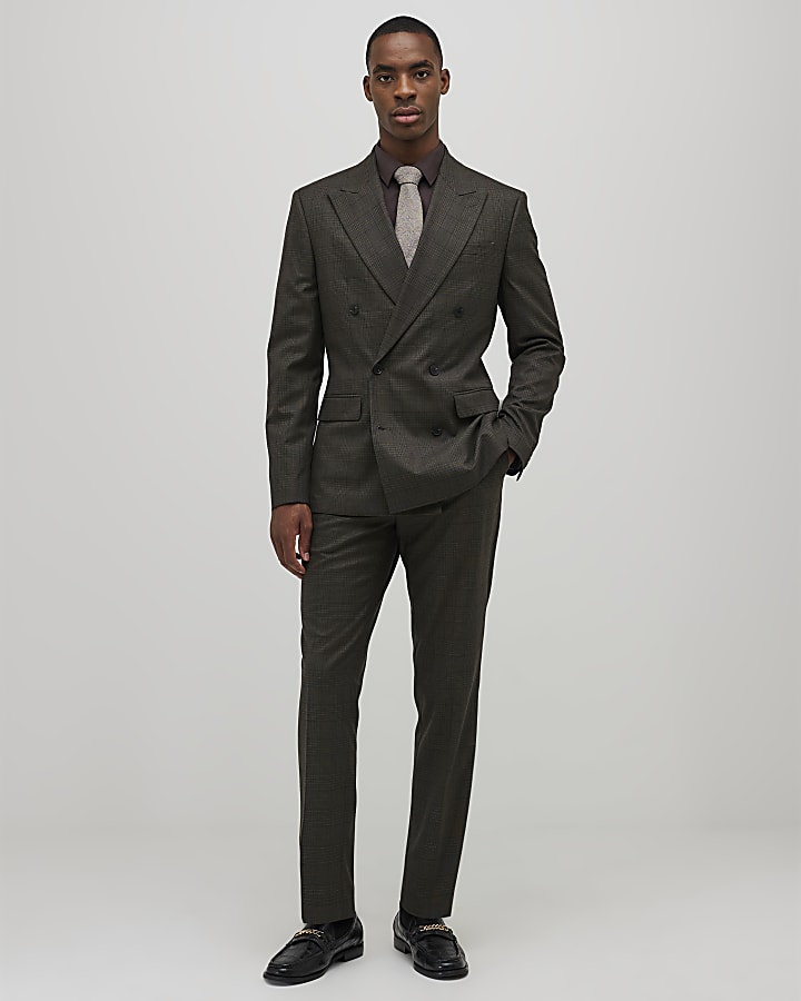 River Island Brown Slim Fit Check Suit Jacket