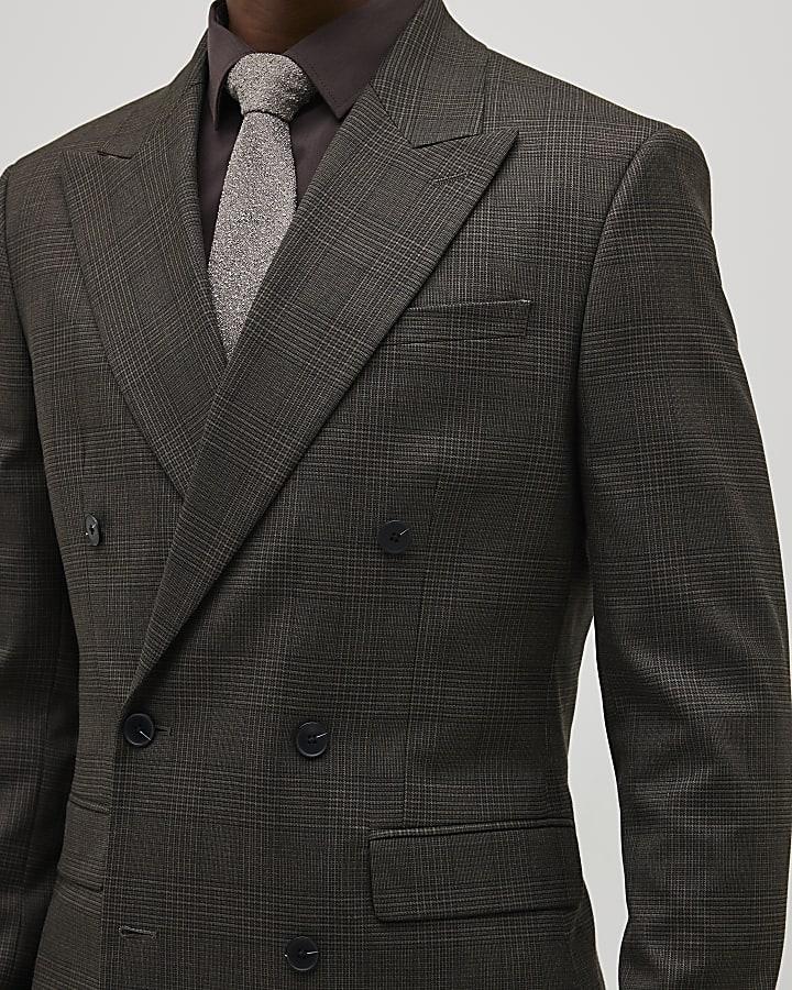 River Island Brown Slim Fit Check Suit Jacket