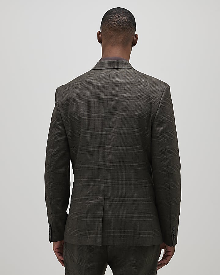 River Island Brown Slim Fit Check Suit Jacket