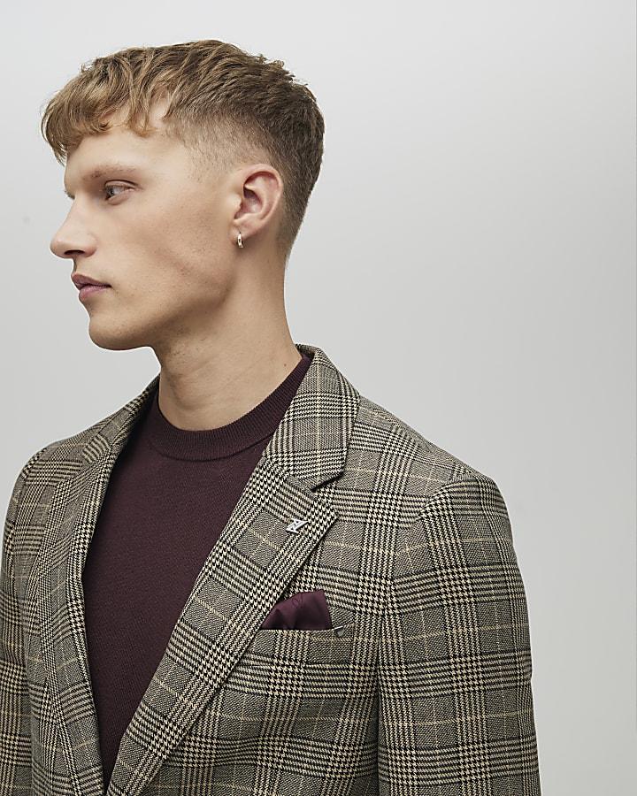 River Island Brown Slim Fit Check Suit Jacket