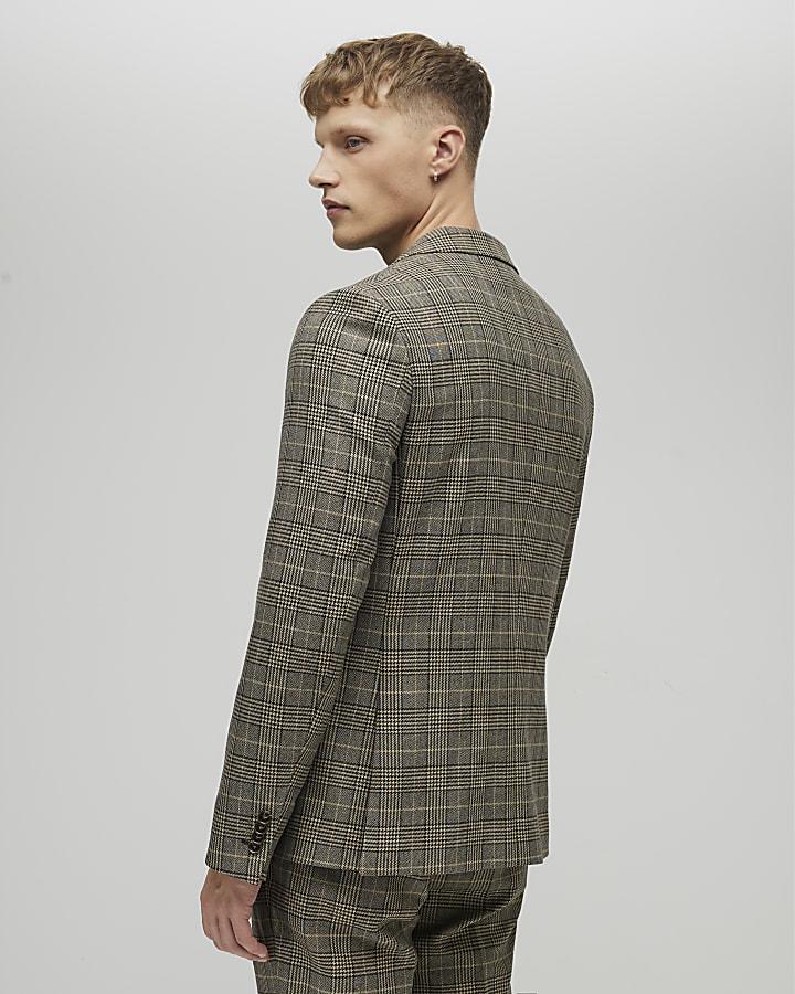River Island Brown Slim Fit Check Suit Jacket