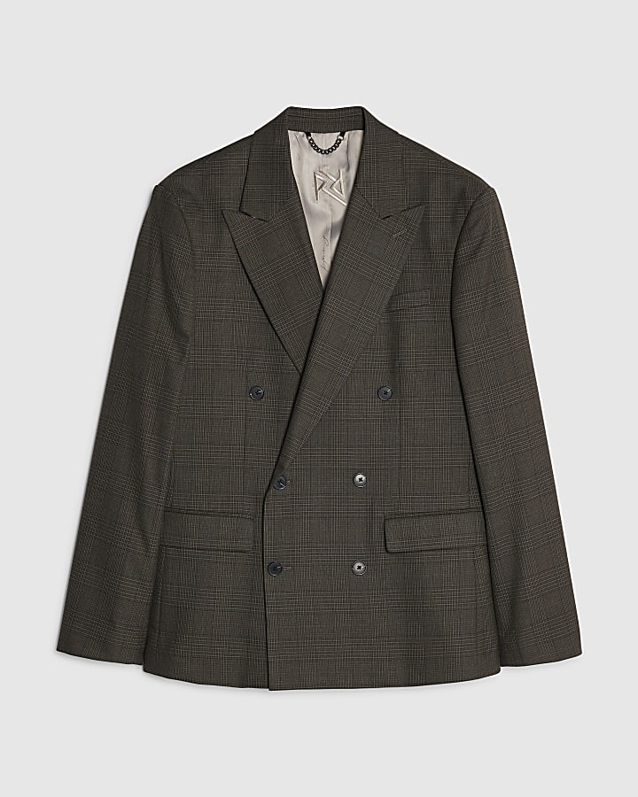 river island Brown Slim Fit Check Suit Jacket
