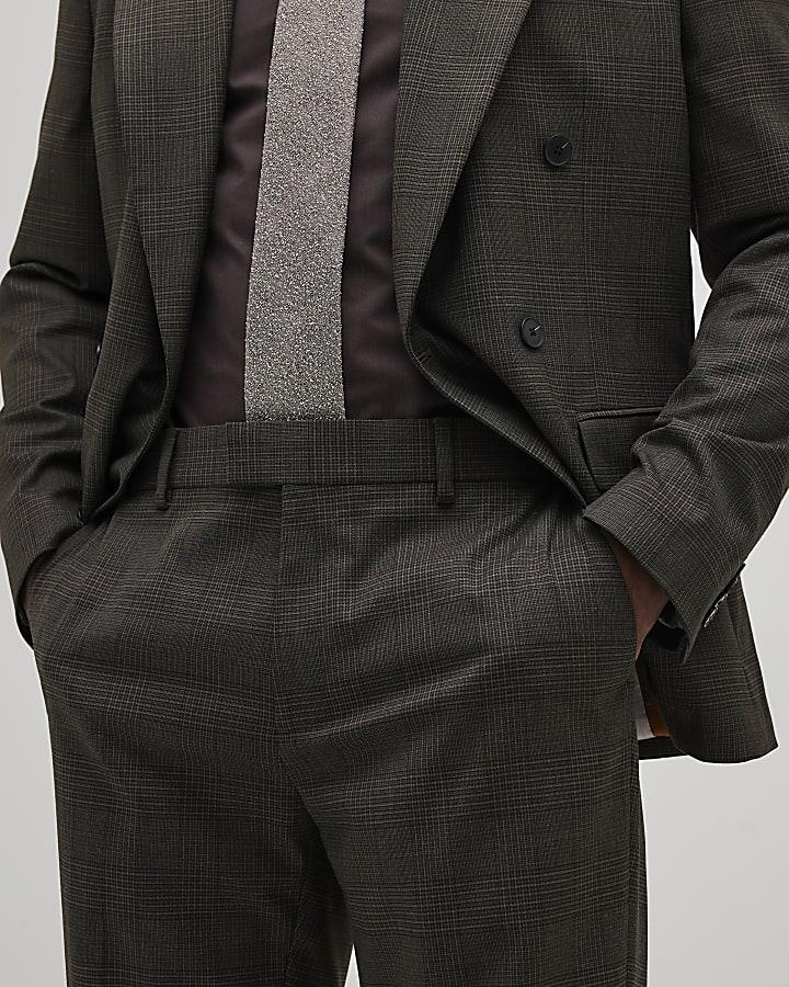 River Island Brown Slim Fit Check Suit Trousers