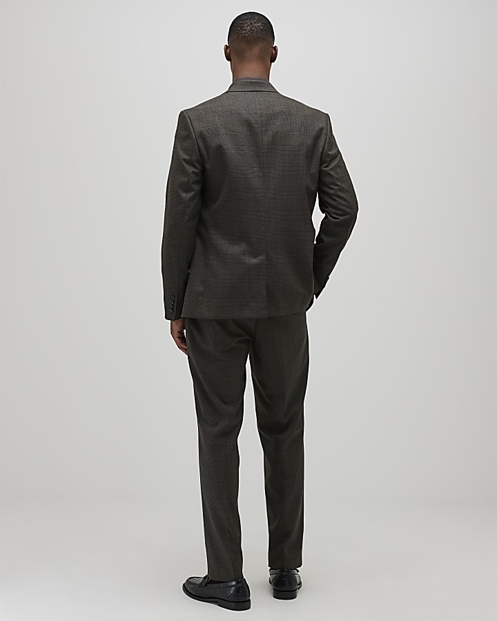 River Island Brown Slim Fit Check Suit Trousers