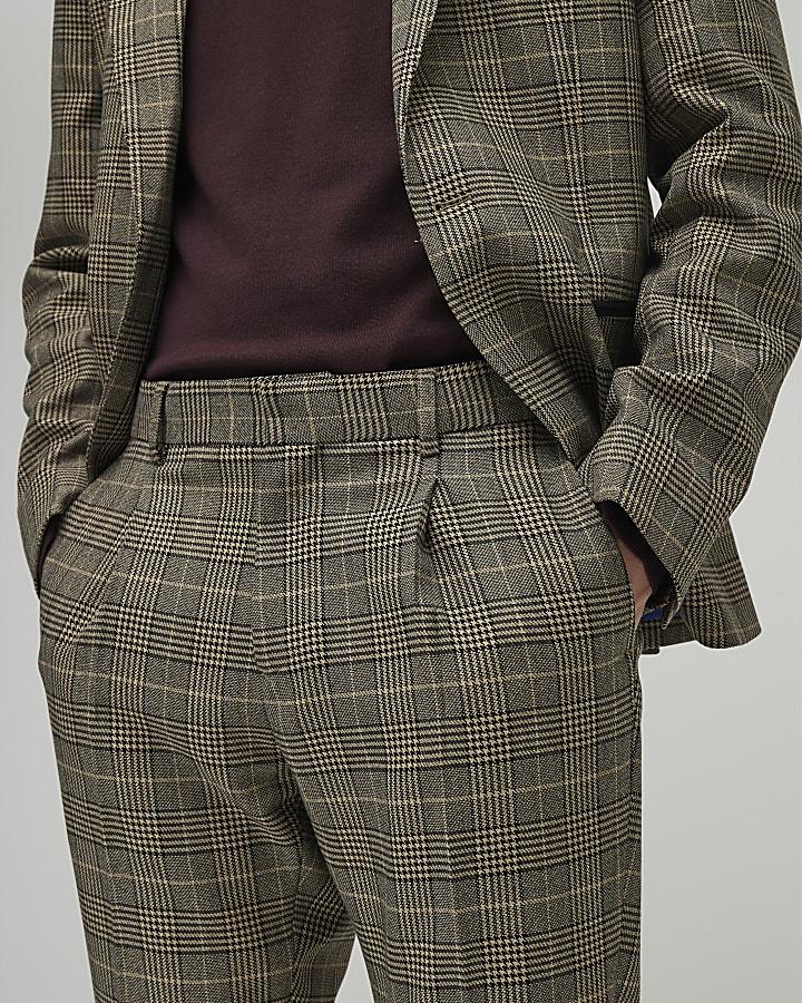 River Island Brown Slim Fit Check Suit Trousers