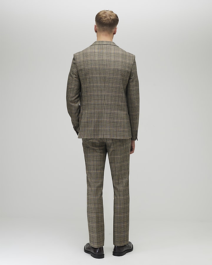 River Island Brown Slim Fit Check Suit Trousers