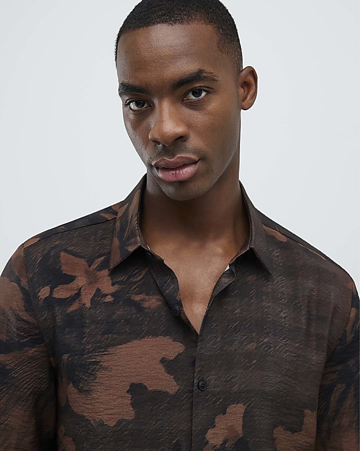 River Island Brown Slim Fit Floral Shirt