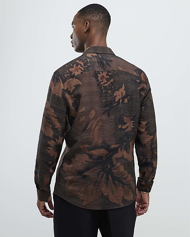River Island Brown Slim Fit Floral Shirt
