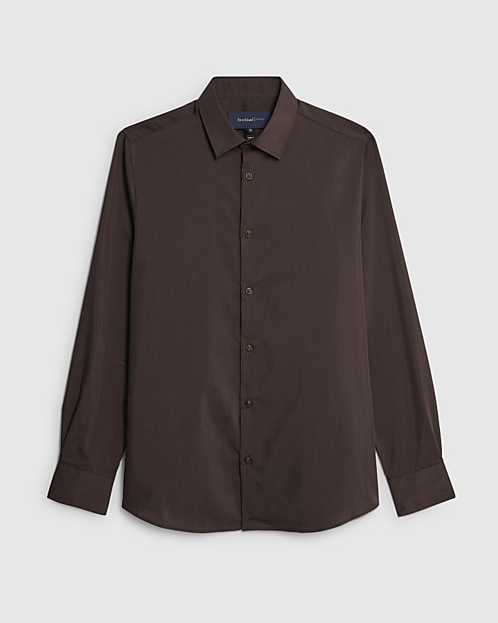river island Brown Slim Fit Shirt