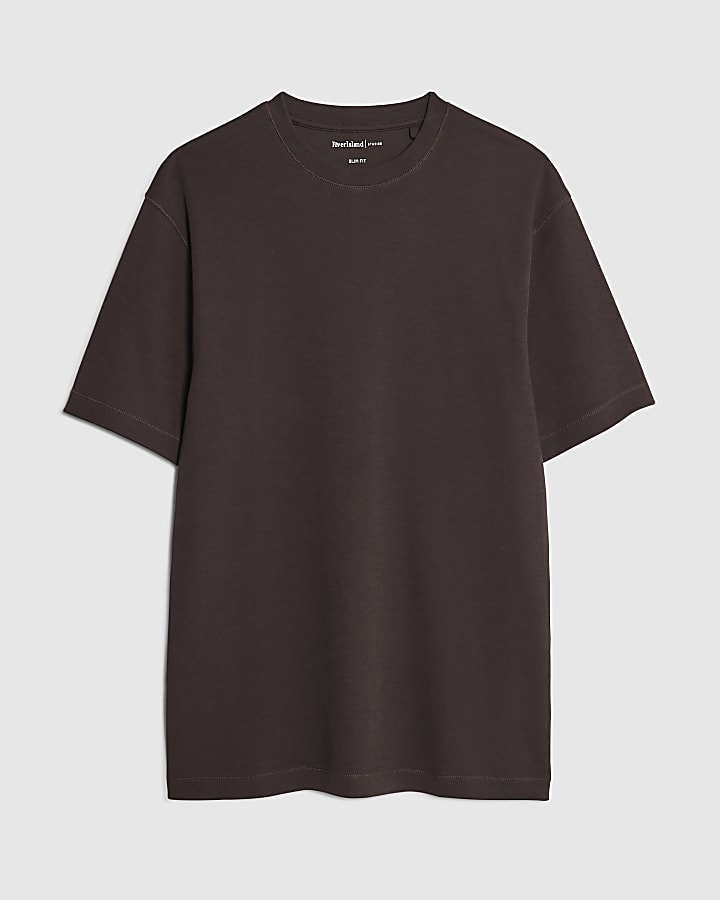 river island Brown Slim Fit T-Shirt