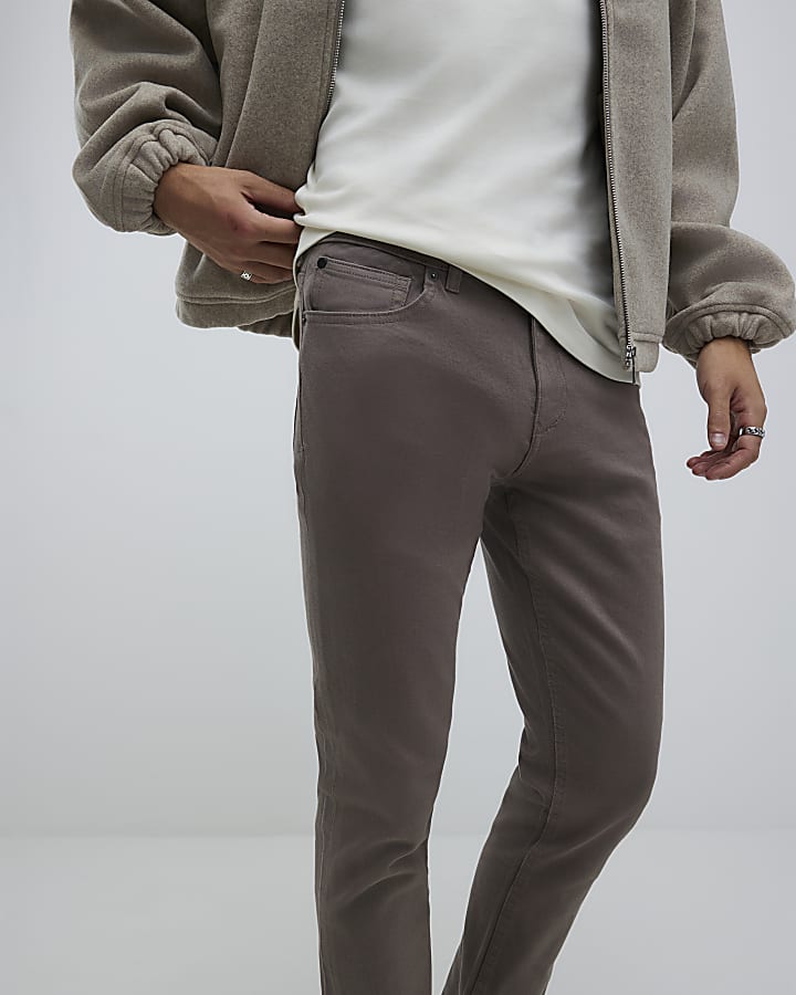 River Island Brown Slim Fit Washed Jeans