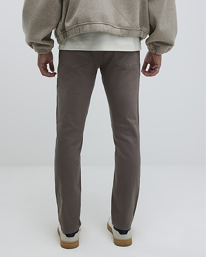 River Island Brown Slim Fit Washed Jeans