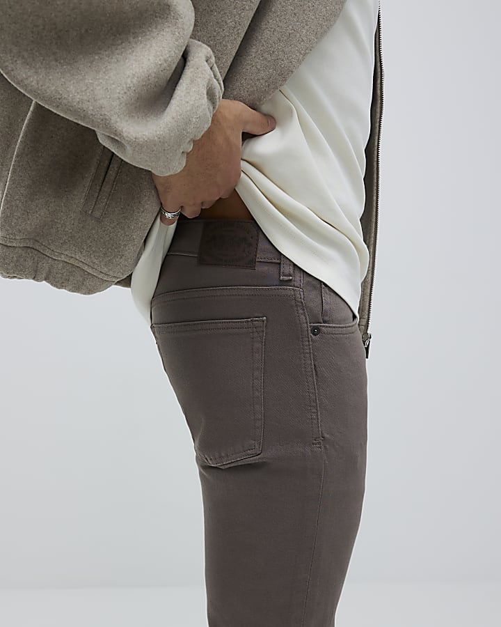 River Island Brown Slim Fit Washed Jeans