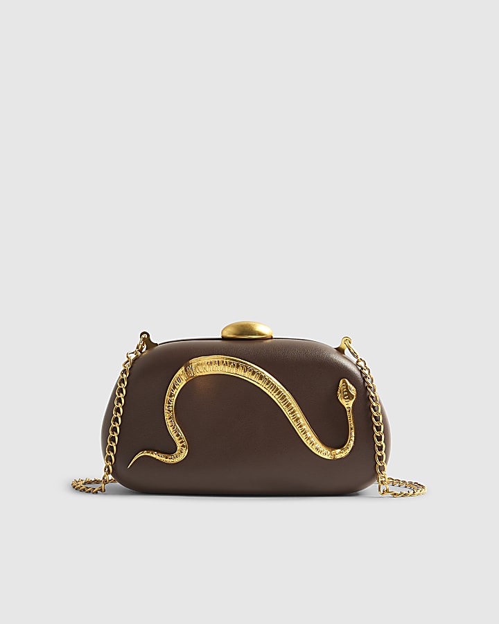 River Island Brown Snake Trim Clutch Bag