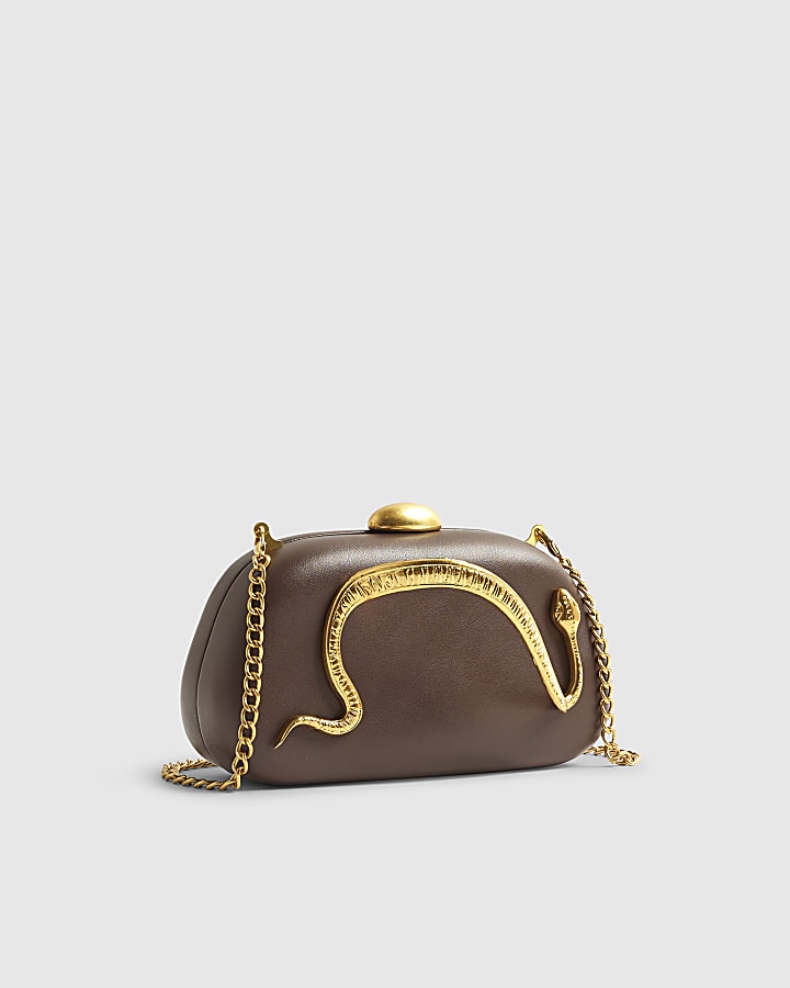 River Island Brown Snake Trim Clutch Bag