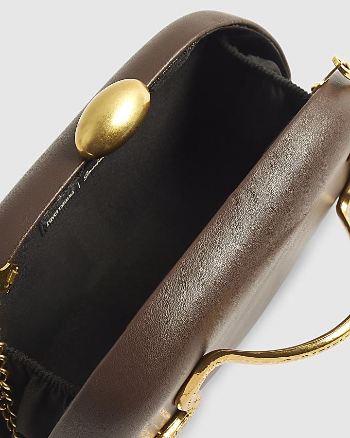river island Brown Snake Trim Clutch Bag