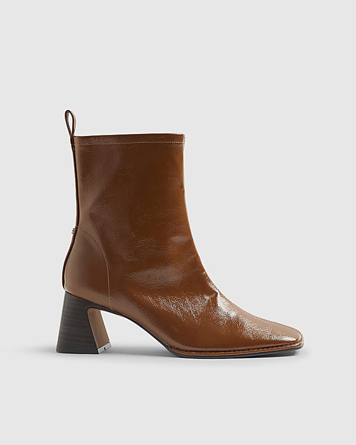 River Island Brown Square Toe Heeled Boots