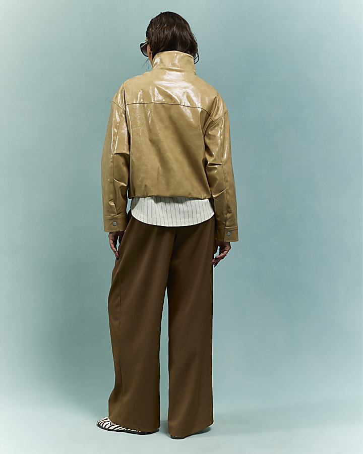 River Island Brown Stripe Wide Leg Trousers