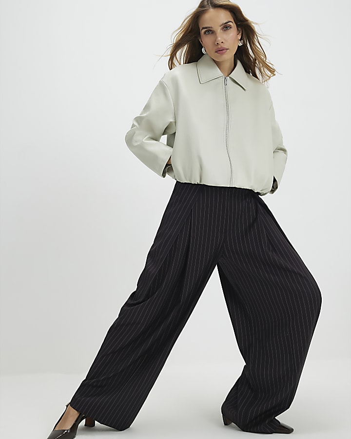River Island Brown Stripe Wide Leg Trousers