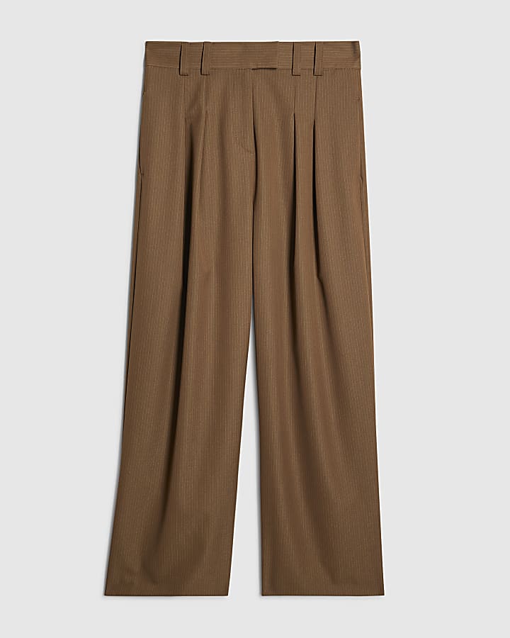 river island Brown Stripe Wide Leg Trousers