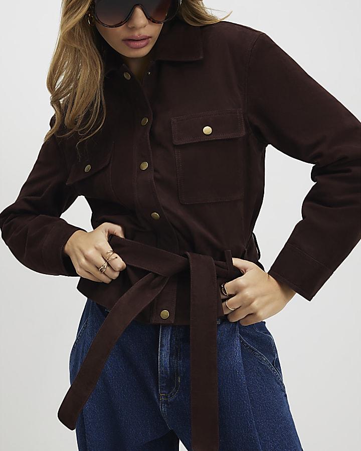 river island Brown Suede Belted Jacket