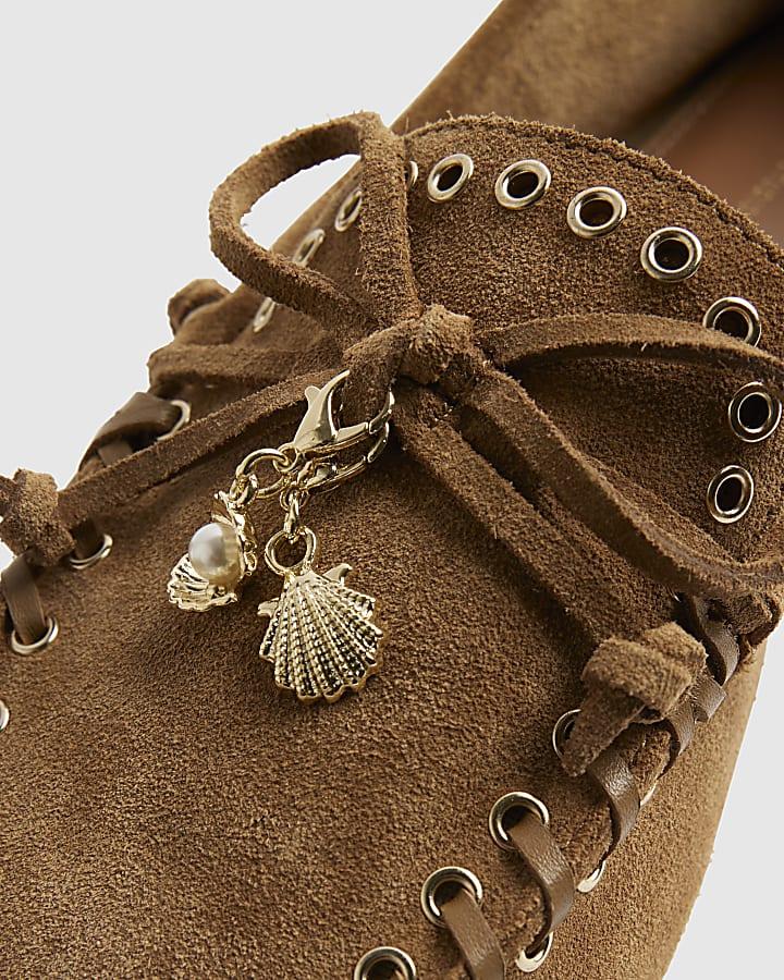River Island Brown Suede Eyelet Loafers