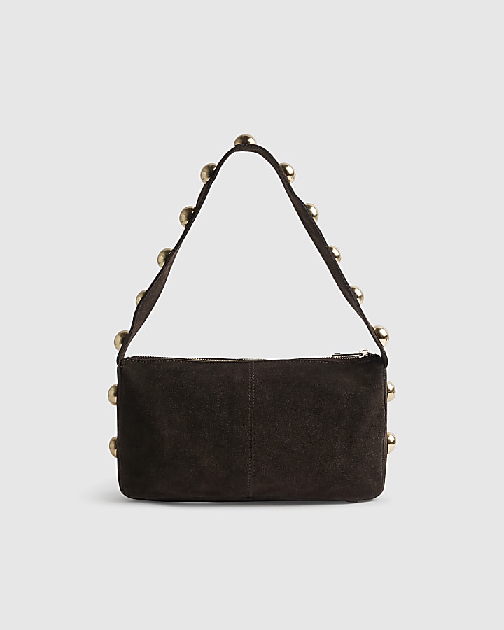 River Island Brown Suede Studded Shoulder Bag