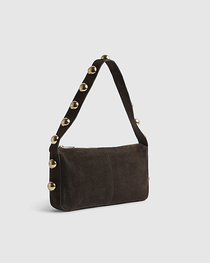 River Island Brown Suede Studded Shoulder Bag