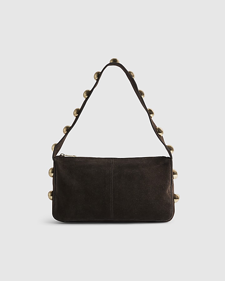 River Island Brown Suede Studded Shoulder Bag